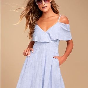 Lulus Light Blue Off-Shoulder Ruffle Dress, Small